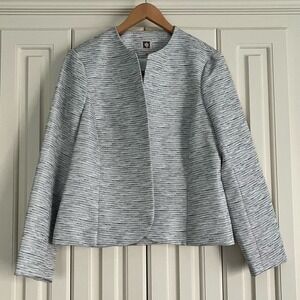 Anne Klein Black White Metallic Striped Open Blazer Jacket Large NWT